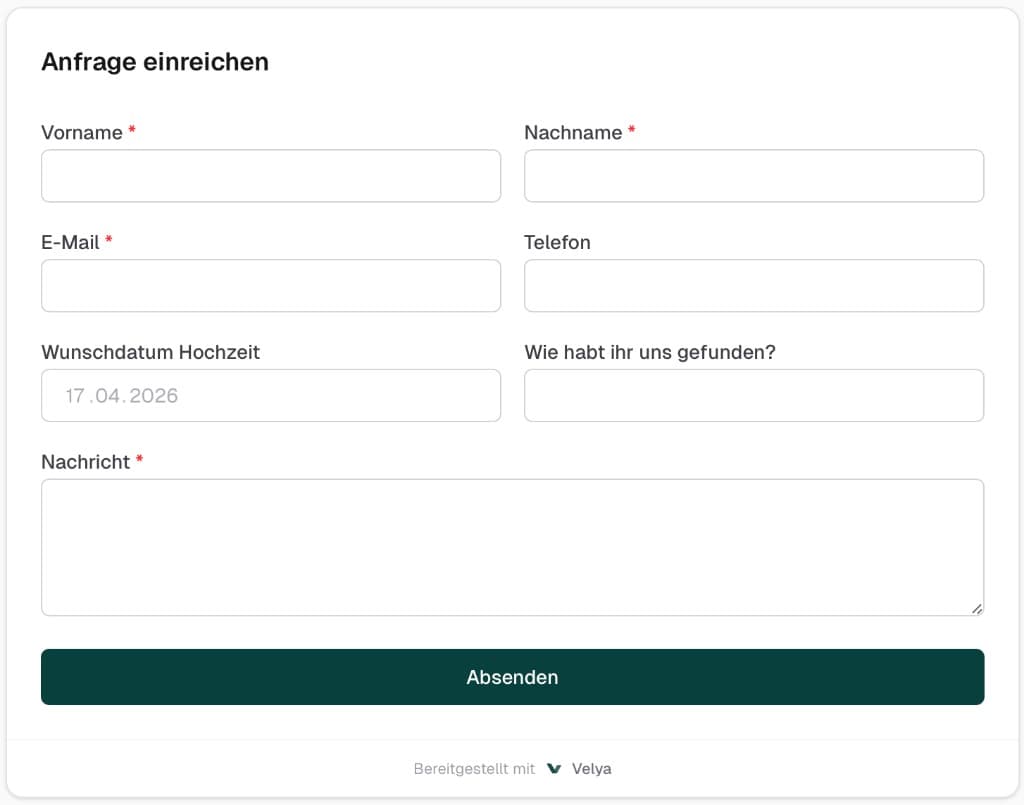 Einbindbares Anfrageformular für die Website